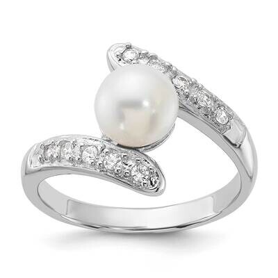 6-7mm White Fwc Pearl CZ Bypass Ring Sterling Silver Rhodium-Plated QR7602, MPN: QR7602,