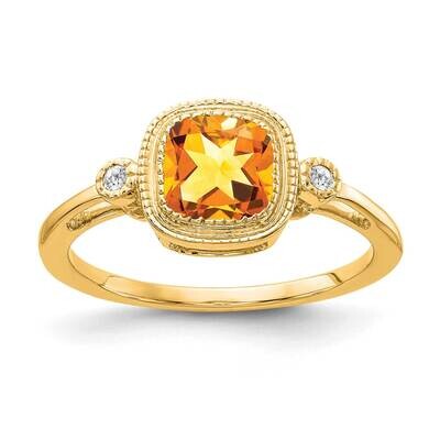 Cushion Citrine Diamond Ring 14k Gold RM3665-CI-003-YA, MPN: RM3665-CI-003-YA, 886774526287