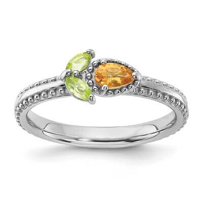 Stackable Expressions Rhodium-Plated Textured Citrine Peridot Flower Ring Sterling Silver QSK2242, …