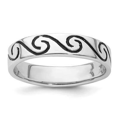 Antiqued Wave Design 4.5mm BRing Sterling Silver Rhodium-Plated QR7527, MPN: QR7527,
