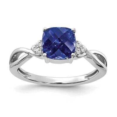 Checkerboard Created Sapphire Diamond Ring 14k White Gold RM4393-CSA-006-WA, MPN: RM4393-CSA-006-WA,