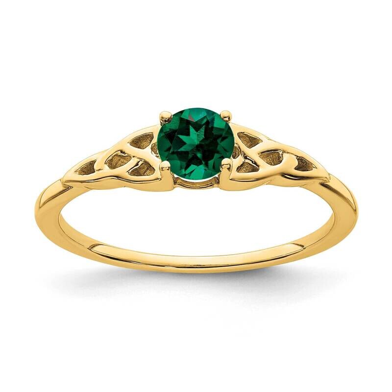 Created Emerald Celtic Knot Ring 14k Gold RM7396-CEM-Y
