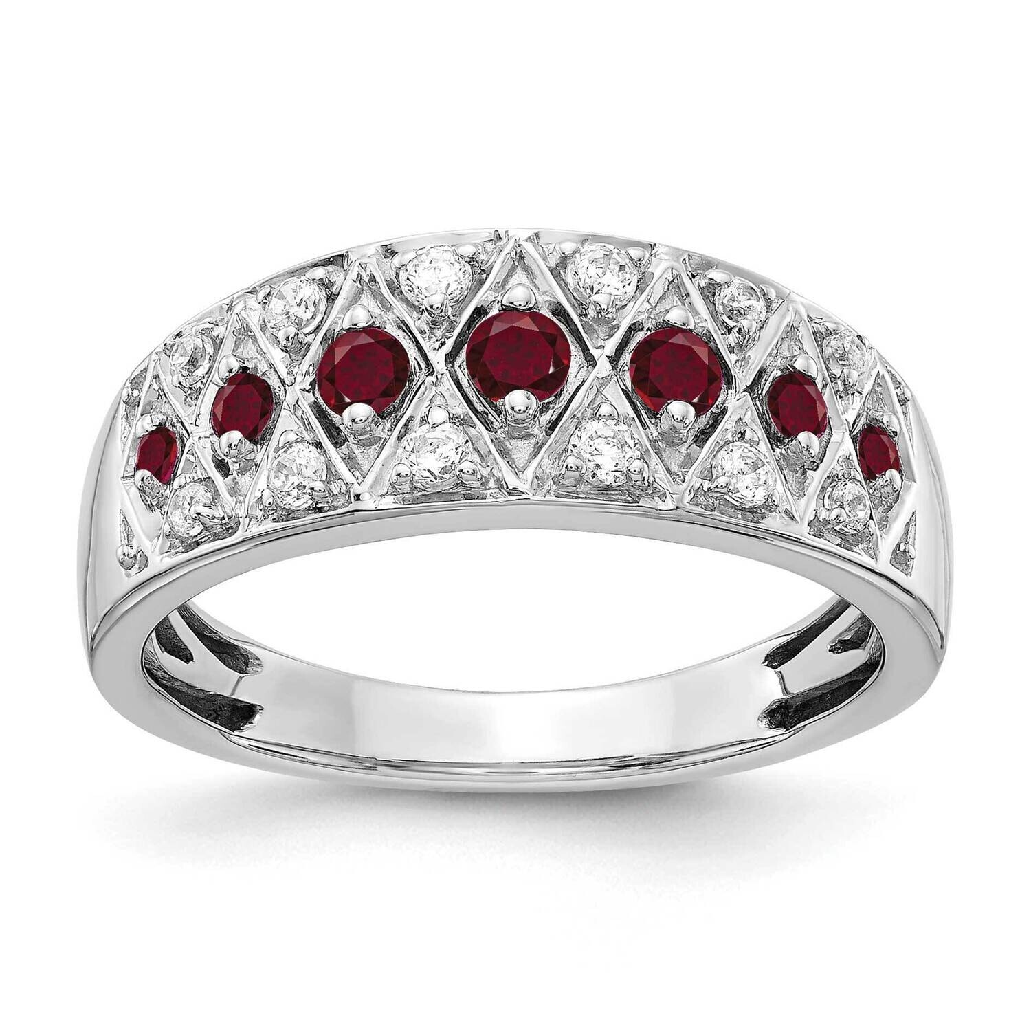 Diamond Created Ruby Fancy Ring 14k White Gold RM3850-CRU-020-WAA