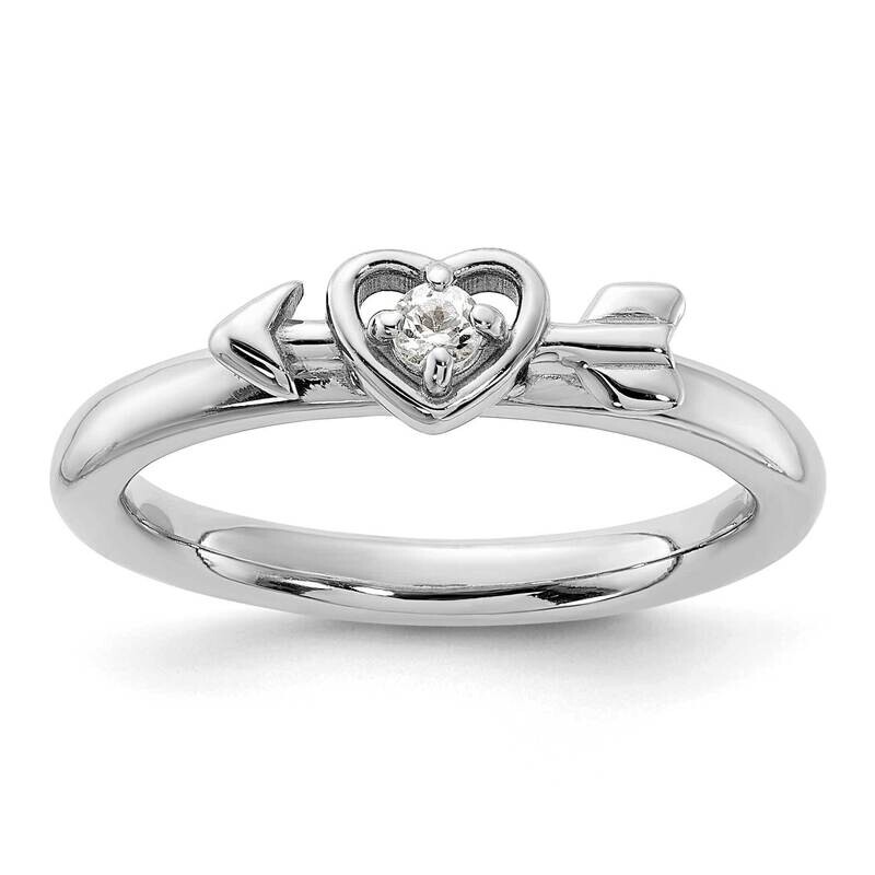 Stackable Expressions Rhodium-Plated White Topaz Heart Arrow Ring Sterling Silver QSK2248