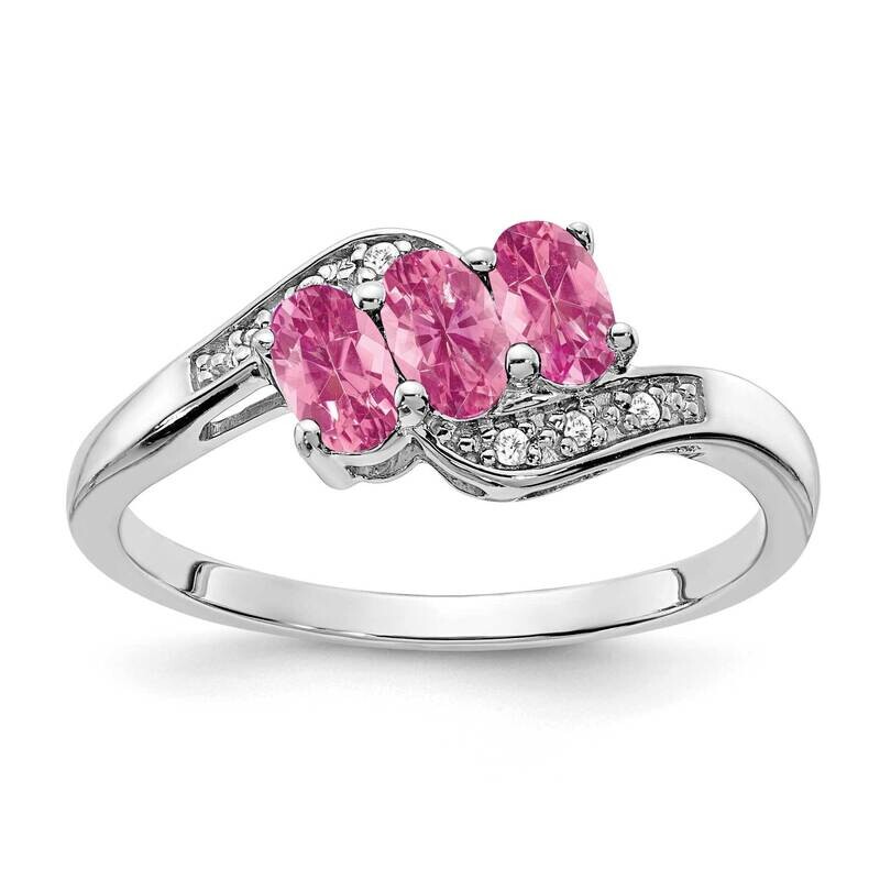 Created Pink Sapphire Diamond Ring Sterling Silver Rhodium-Plated RM7403-CPS-003-SSA