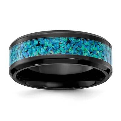 Chisel Black Zirconium Polished Blue Imitation Opal Inlay 8.00mm Band ZCR119 by Men&#39;s Jewelry and A…