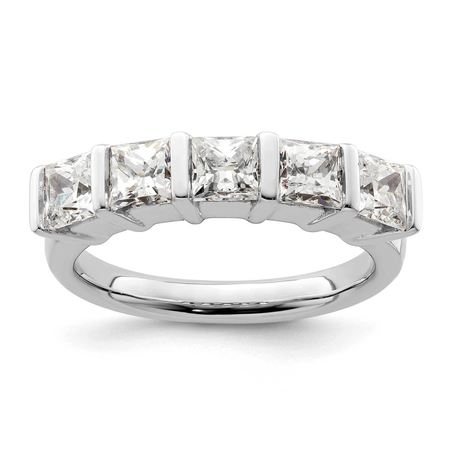 5-Stone Half-Bezel Holds 5-3.8mm Princess Diamond Band Ring Mounting 14k White Gold RM3180B-150-WAA…