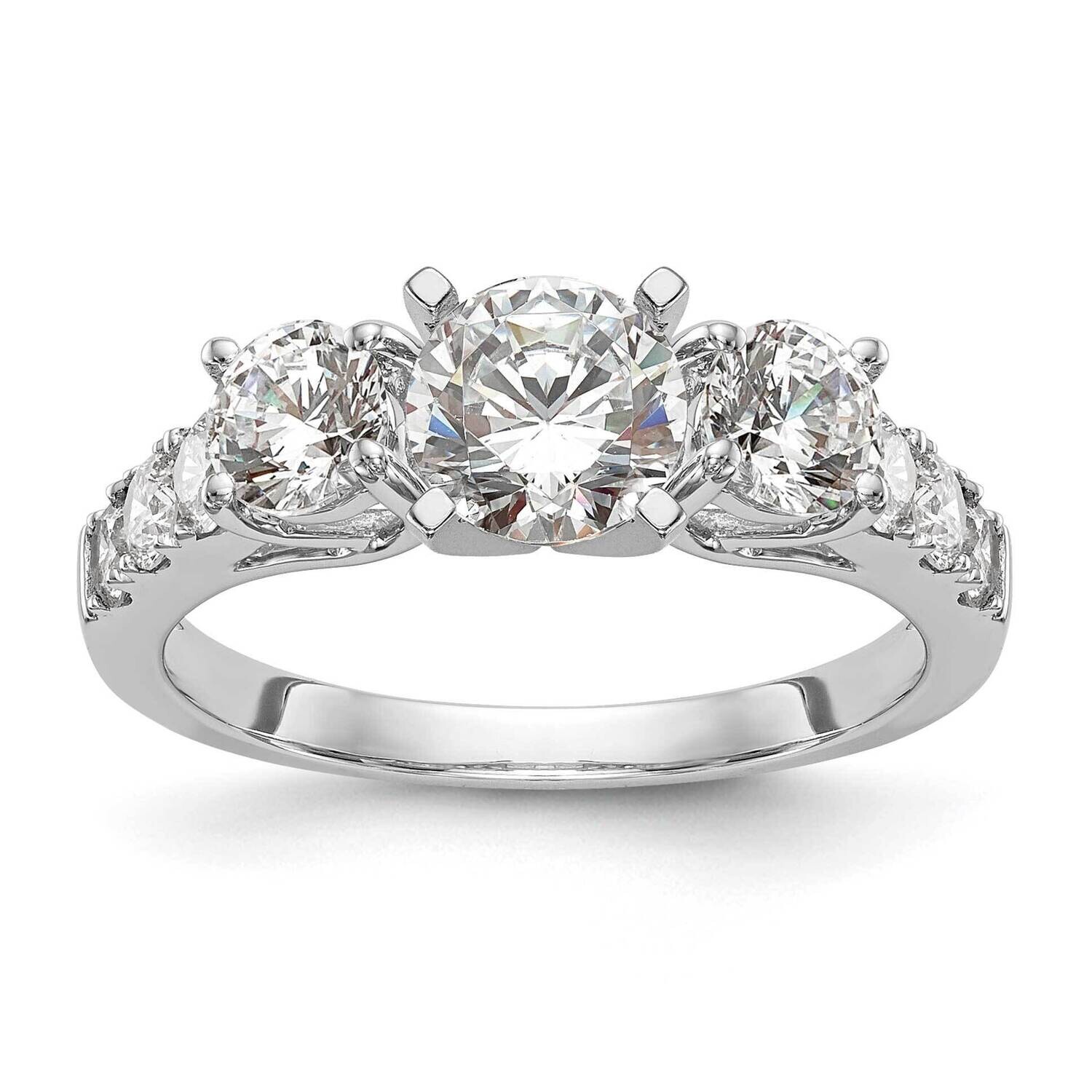 3-Stone Plus Peg Set Center Holds 2-4.6mm Round Sides Engagement Ring Mounting 14k White Gold RM304…