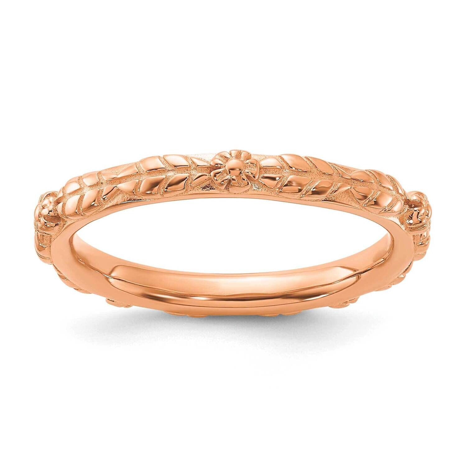 Stackable Expressions Rose Gold-Plated Textured Flowers Ring Sterling Silver QSK2220
