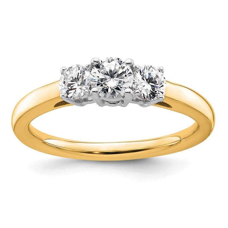 3-Stone Holds 3/8 Carat 4.6mm Round Center 2-3.7mm Round Sides Engagement Ring Mounting 14k Two-Tone Gold RM2950E-038-YWAA