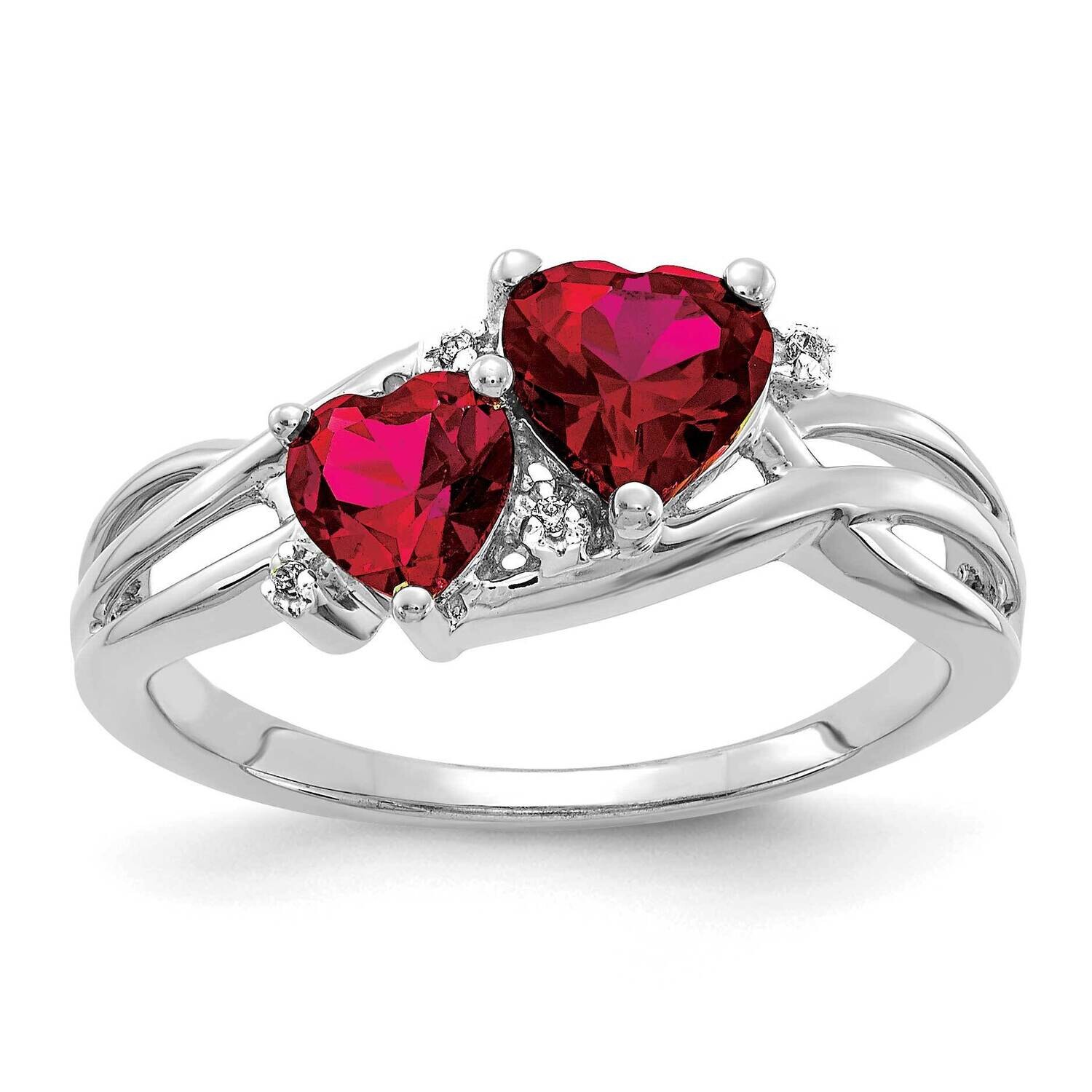 Lab Created Ruby Diamond Double Heart Ring 10k White Gold RM5765-CRU-001-1WA