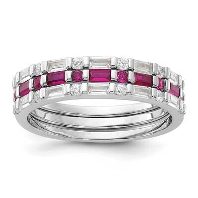 Lab Created Ruby CZ 3 Ring Set Sterling Silver Rhodium-Plated QR7616, MPN: QR7616,