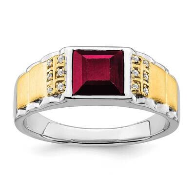 Created Ruby Diamond Mens Ring 14k Two-Tone Gold RM7307-CRU-006-WYA, MPN: RM7307-CRU-006-WYA, 19690…