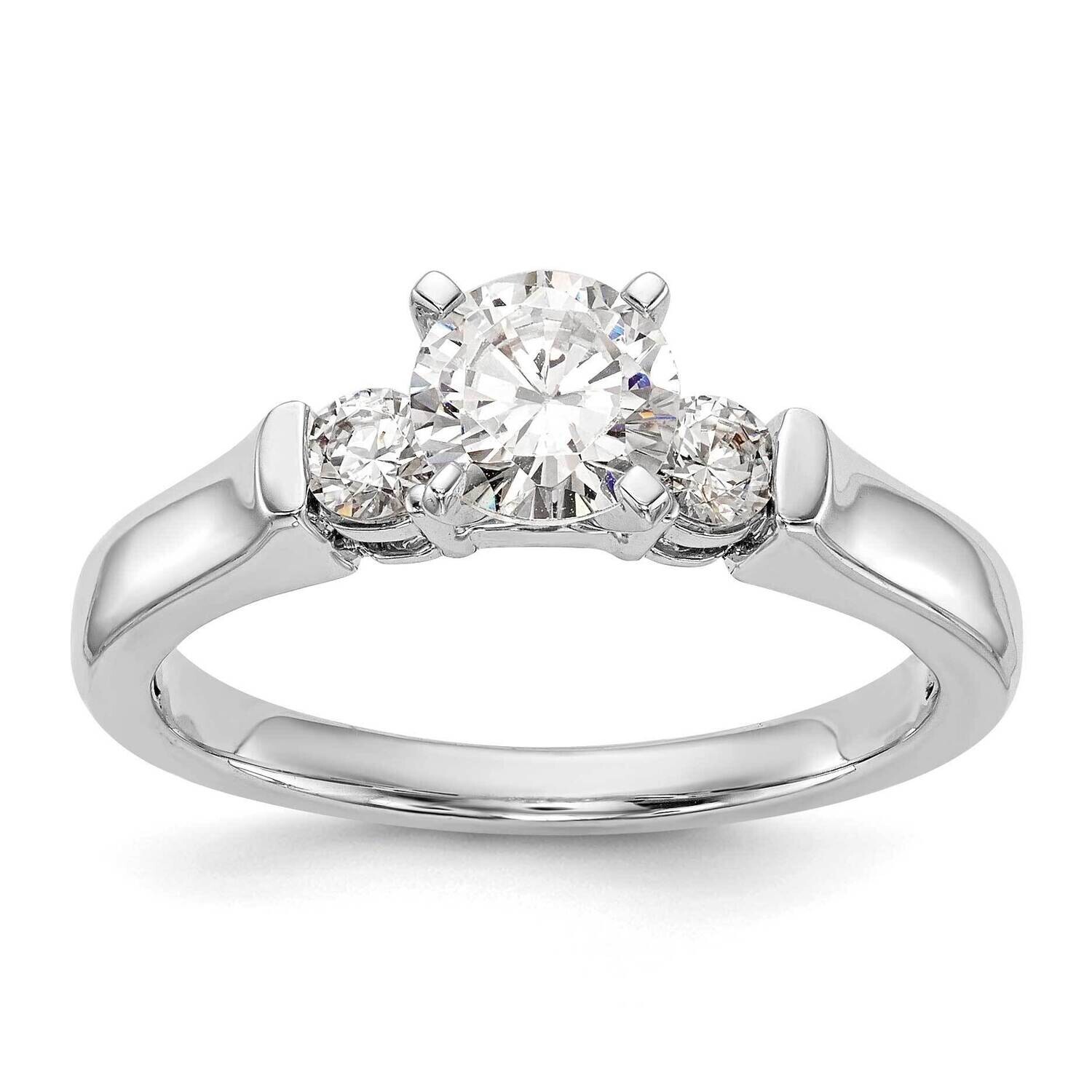 3-Stone Holds 3/4 Carat 5.9mm Round Center 2-3.1mm Round Sides Engagement Ring Mounting 14k White G…