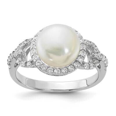 9-10mm White Fwc Pearl CZ Ring Sterling Silver Rhodium-Plated QR7597, MPN: QR7597,