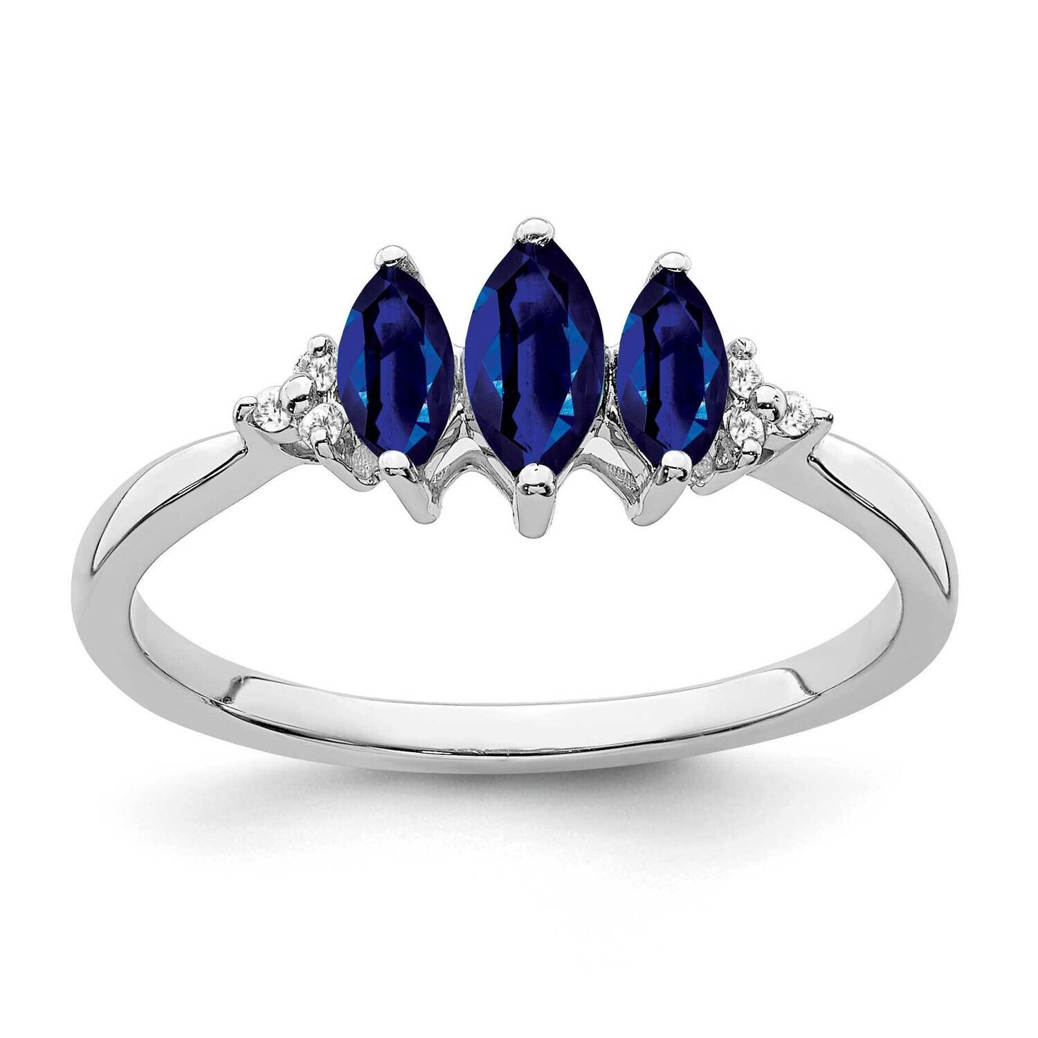 Marquise Created Sapphire Diamond 3-Stone Ring 14k White Gold RM7236-SA-003-WA, MPN: RM7236-SA-003-…