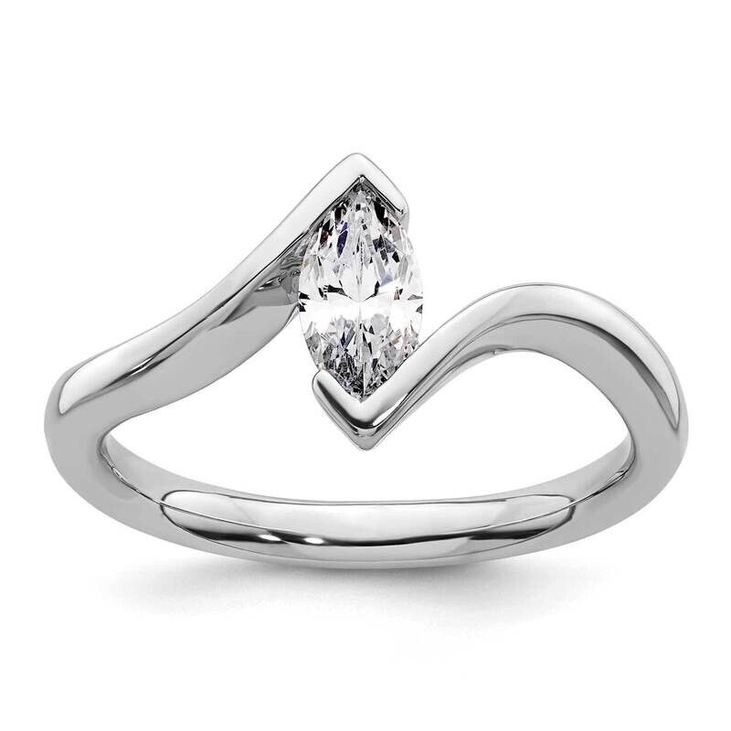 Holds 1/2 Carat 8X4mm Marquise Half-Bezel Bypass Solitaire Engagement Ring Mounting 14k White Gold RM1966E-050-CWAA