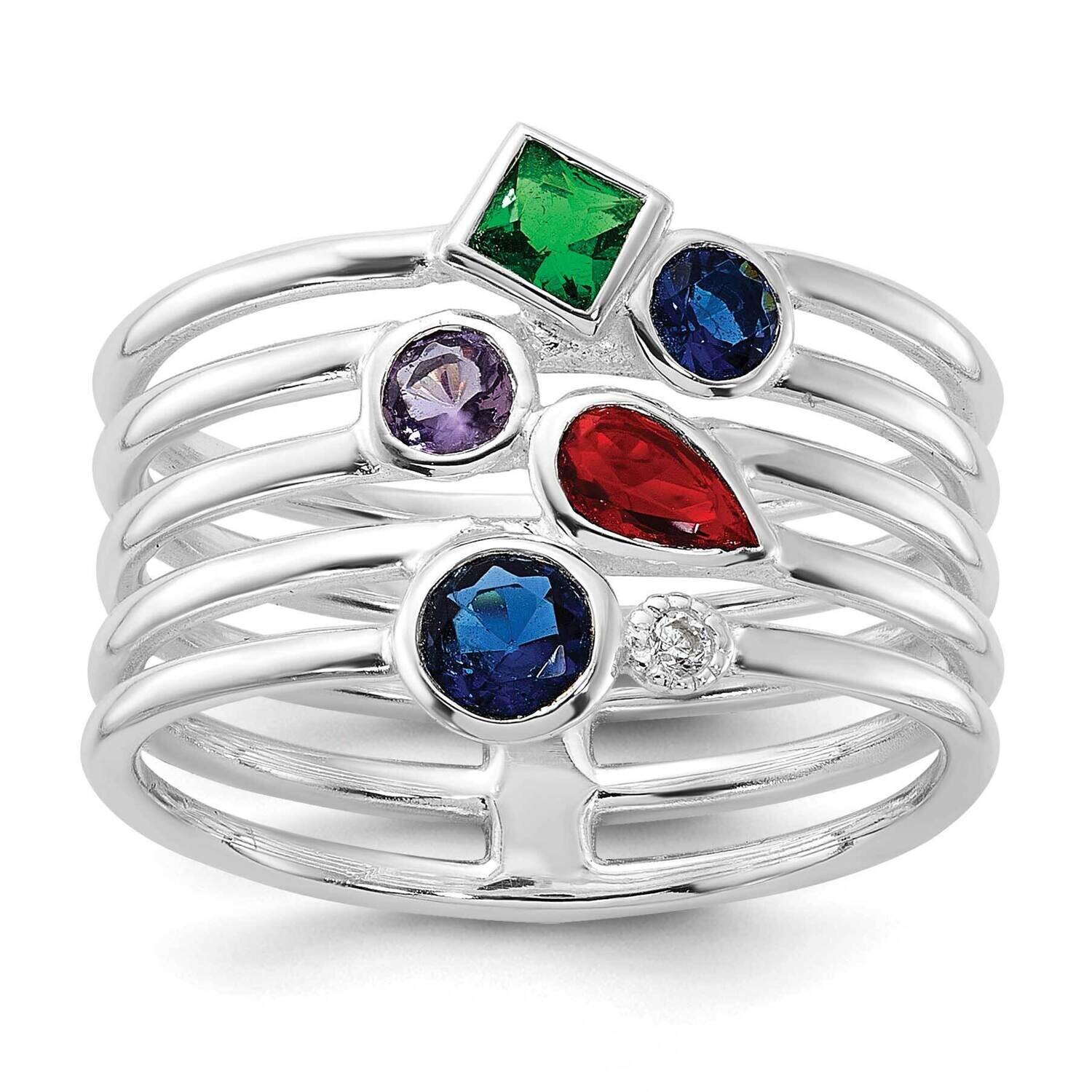 E-Coated Multi Color CZ Ring Sterling Silver QR7622