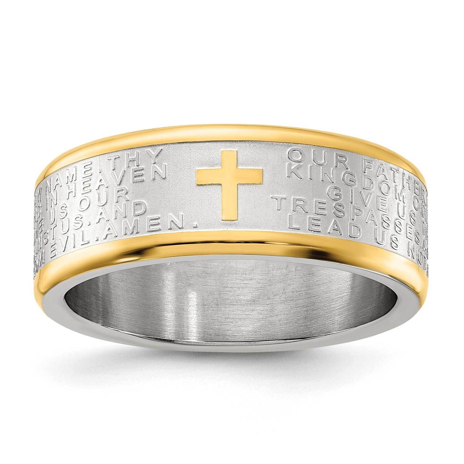 Chisel Brushed Polished Yellow Ip-Plated Lord's Prayer 8mm Band Stainless Steel SR681