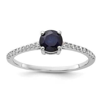 Rh-Plated-Plated .81S Sapphire .12Wt White Topaz Ring Sterling Silver QR7443S, MPN: QR7443S,