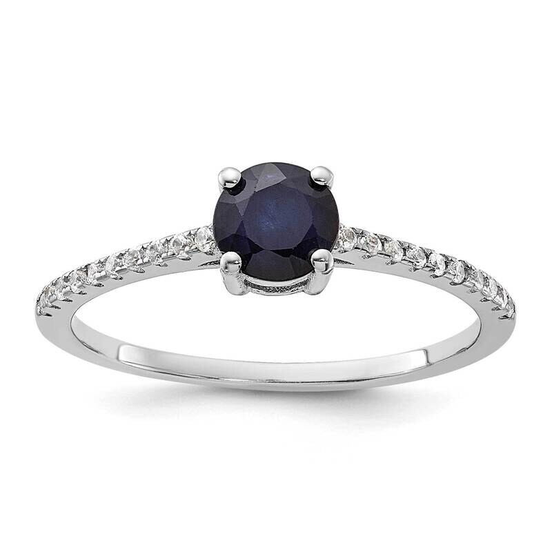 Rh-Plated-Plated .81S Sapphire .12Wt White Topaz Ring Sterling Silver QR7443S