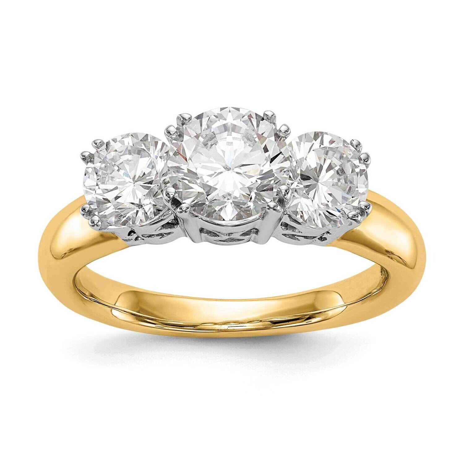 3-Stone Holds 6.5mm Round Center 2-5.00mm Round Sides Engagement Ring Mounting 14k Two-Tone Gold RM…