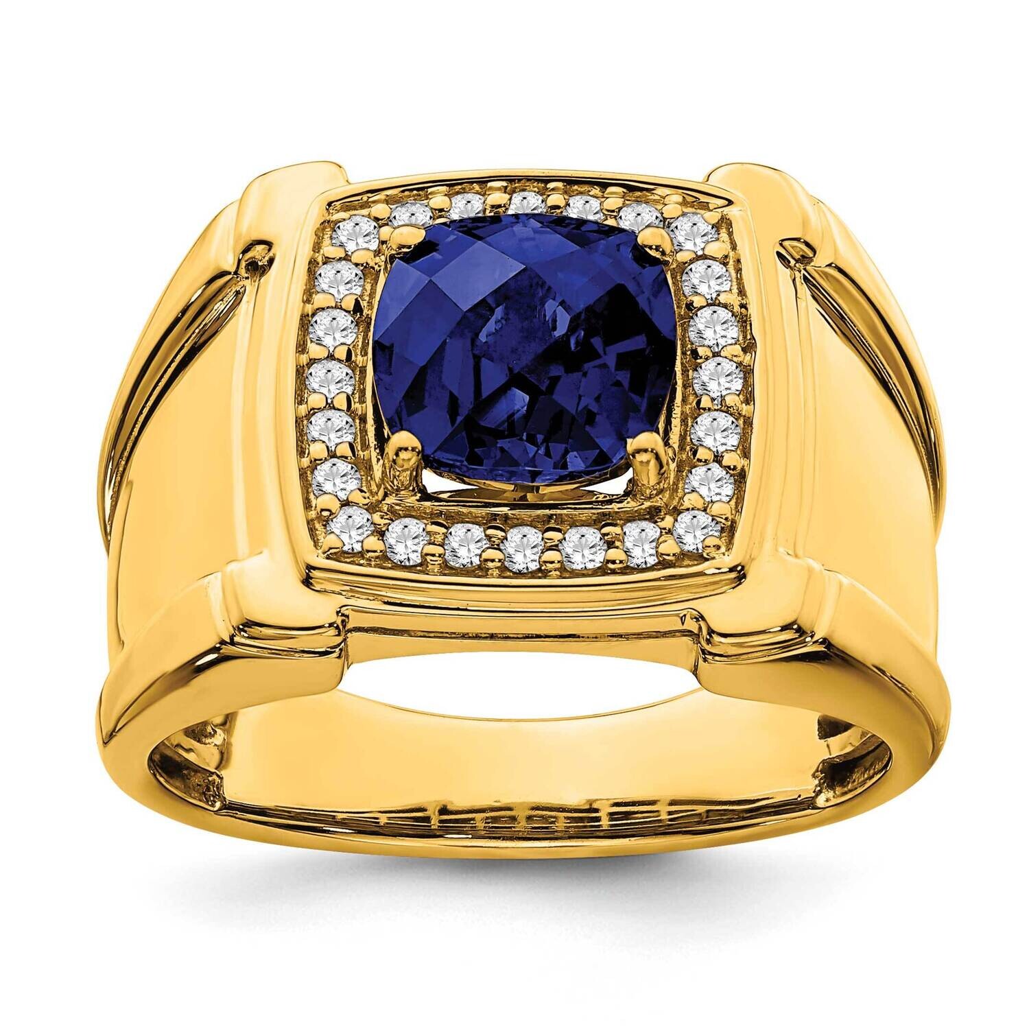 Created Checkerboard Sapphire Diamond Mens Ring 14k Gold RM7461-CSA-024-YA, MPN: RM7461-CSA-024-YA,…