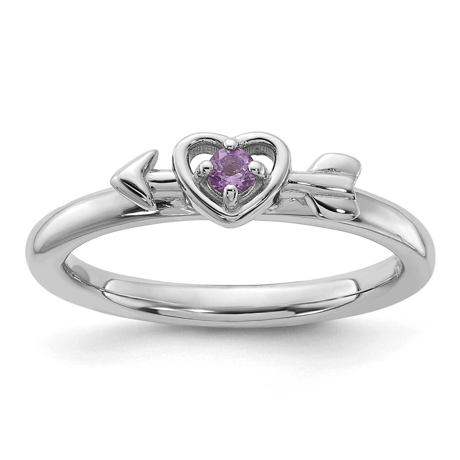 Stackable Expressions Rhodium-Plated Amethyst Heart Arrow Ring Sterling Silver QSK2246