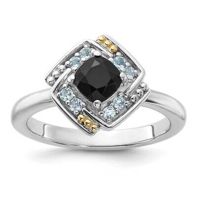 Shey Couture 14K Accent .50 Onyx .16 Swiss Blue Topaz Ring Sterling Silver Rhodium-Plated QTC1805, …