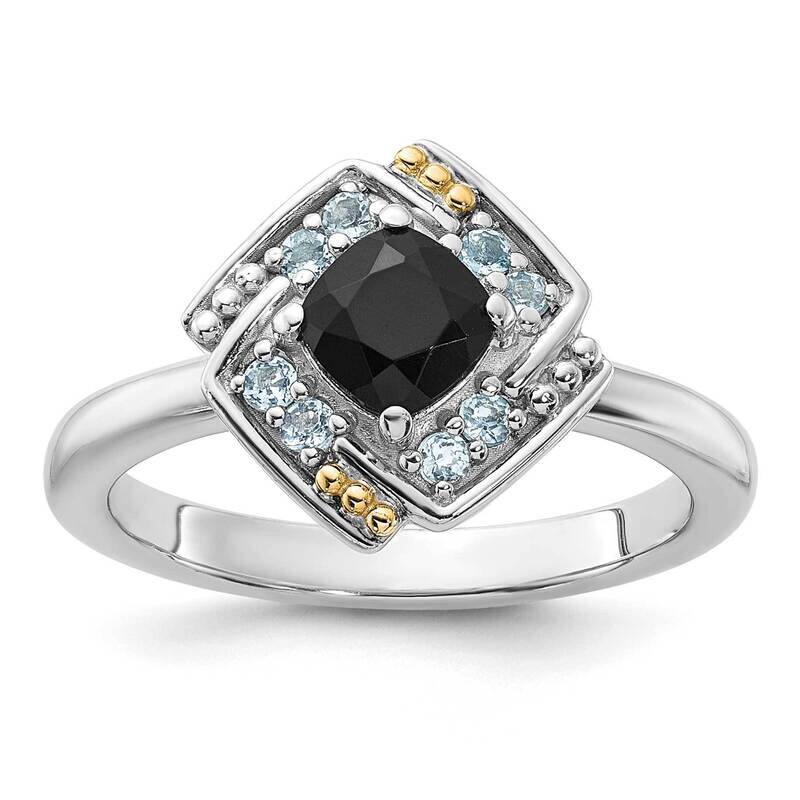 Shey Couture 14K Accent .50 Onyx .16 Swiss Blue Topaz Ring Sterling Silver Rhodium-Plated QTC1805