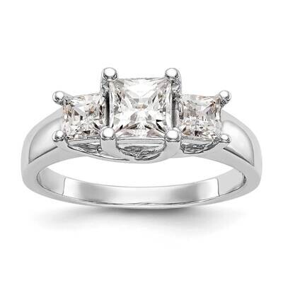3-Stone Holds 3/4 Carat 5.8mm Princess Center 2-3.5mm Princess Sides Engagement Ring Mounting 14k W…