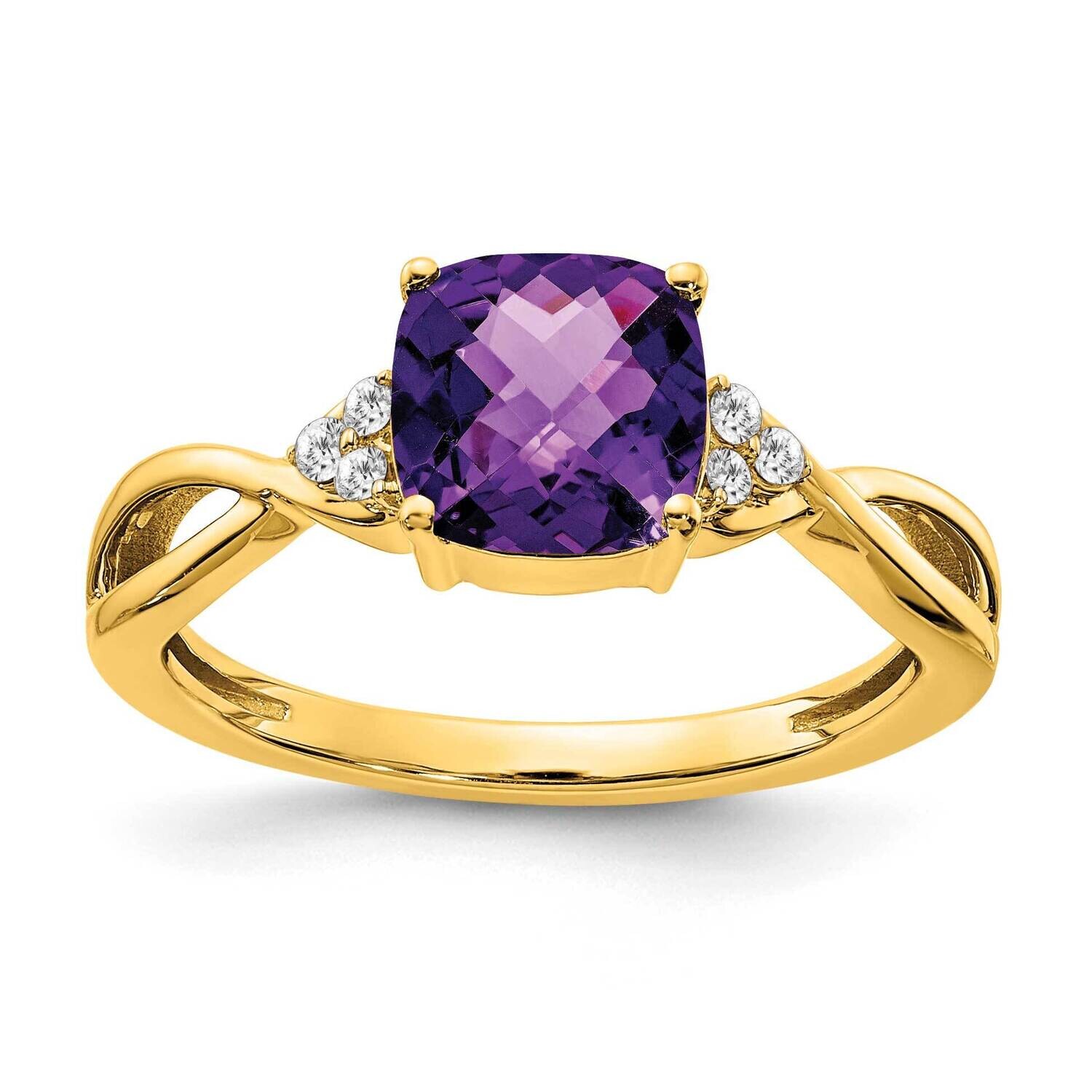 Checkerboard Amethyst Diamond Ring 14k Gold RM4393-AM-006-YA, MPN: RM4393-AM-006-YA,