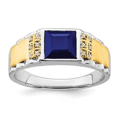 Created Sapphire Diamond Mens Ring 14k Two-Tone Gold RM7307-CSA-006-WYA, MPN: RM7307-CSA-006-WYA, 1…