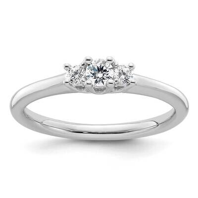 3-Stone Holds 1/8 Carat 3.2mm Round Center 2-2.3mm Round Sides Engagement Ring Mounting 14k White G…
