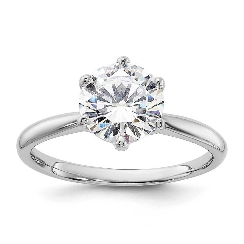 9mm CZ 6 Prong Solitaire Ring Sterling Silver Rhodium-Plated QR7566