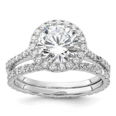 Rh-Plt 11mm CZ Halo Engagement/Eternity B2 Ring Set Sterling Silver QR7556, MPN: QR7556,