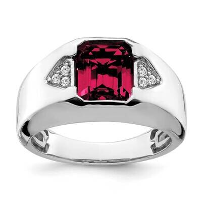 Emerald-Cut Created Ruby Diamond Mens Ring 14k White Gold RM7470-CRU-009-WA, MPN: RM7470-CRU-009-WA,