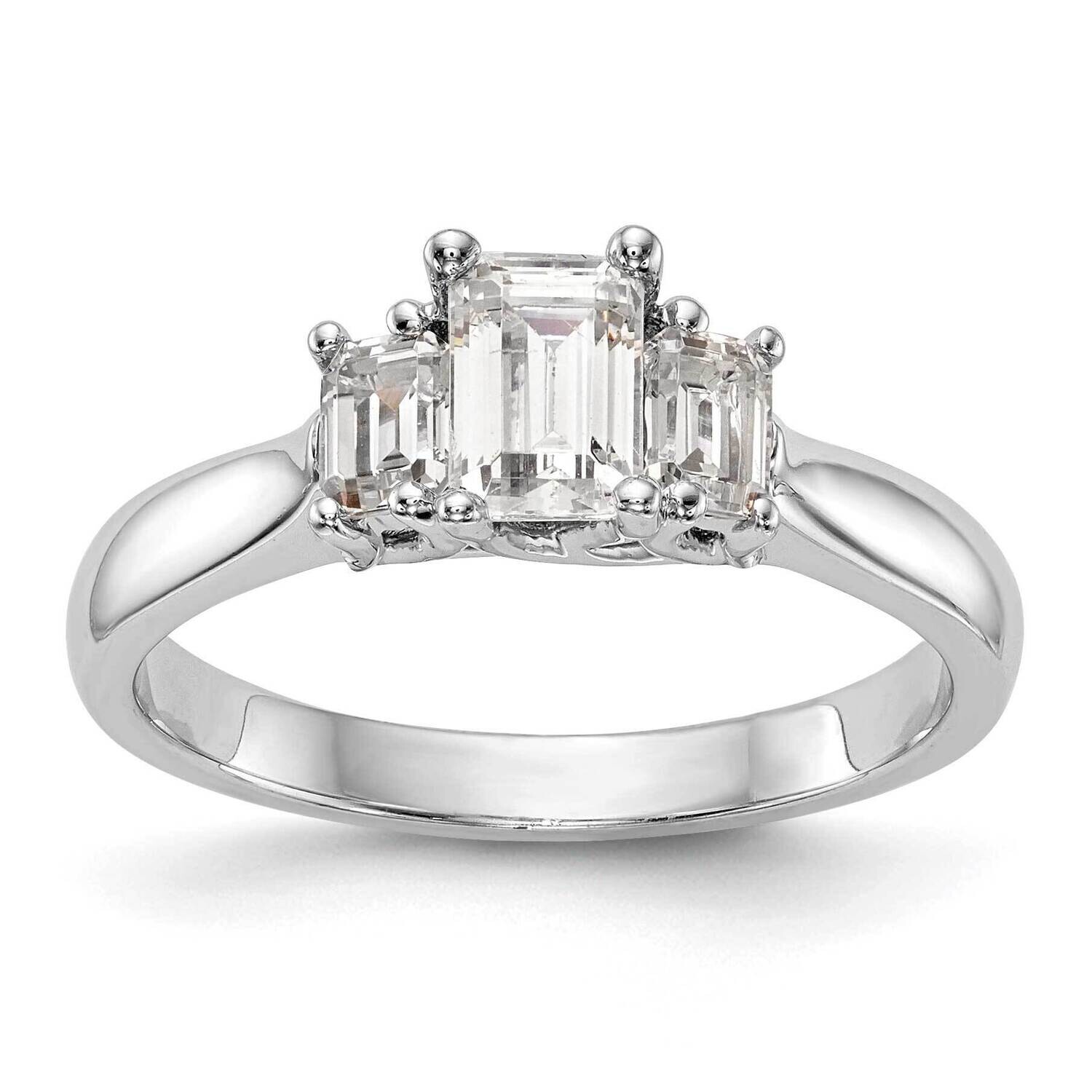 3-Stone Holds 5X4mm Emerald-Cut Center 2-4X3mm Emerald-Cut Sides Engagement Ring Mounting 14k White…
