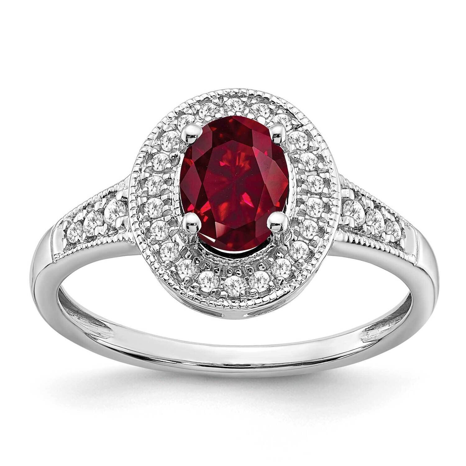 Oval Created Ruby Diamond Halo Ring 14k White Gold RM7125-RU-017-WA, MPN: RM7125-RU-017-WA, 1911018…