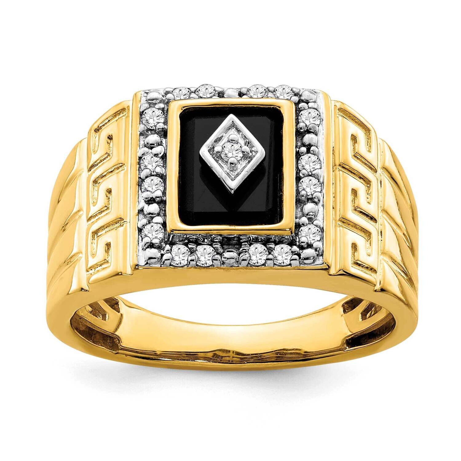 Onyx Diamond Greek Key Design Mens Ring 14k Gold RM7477-OX-020-YA, MPN: RM7477-OX-020-YA, 196904095…