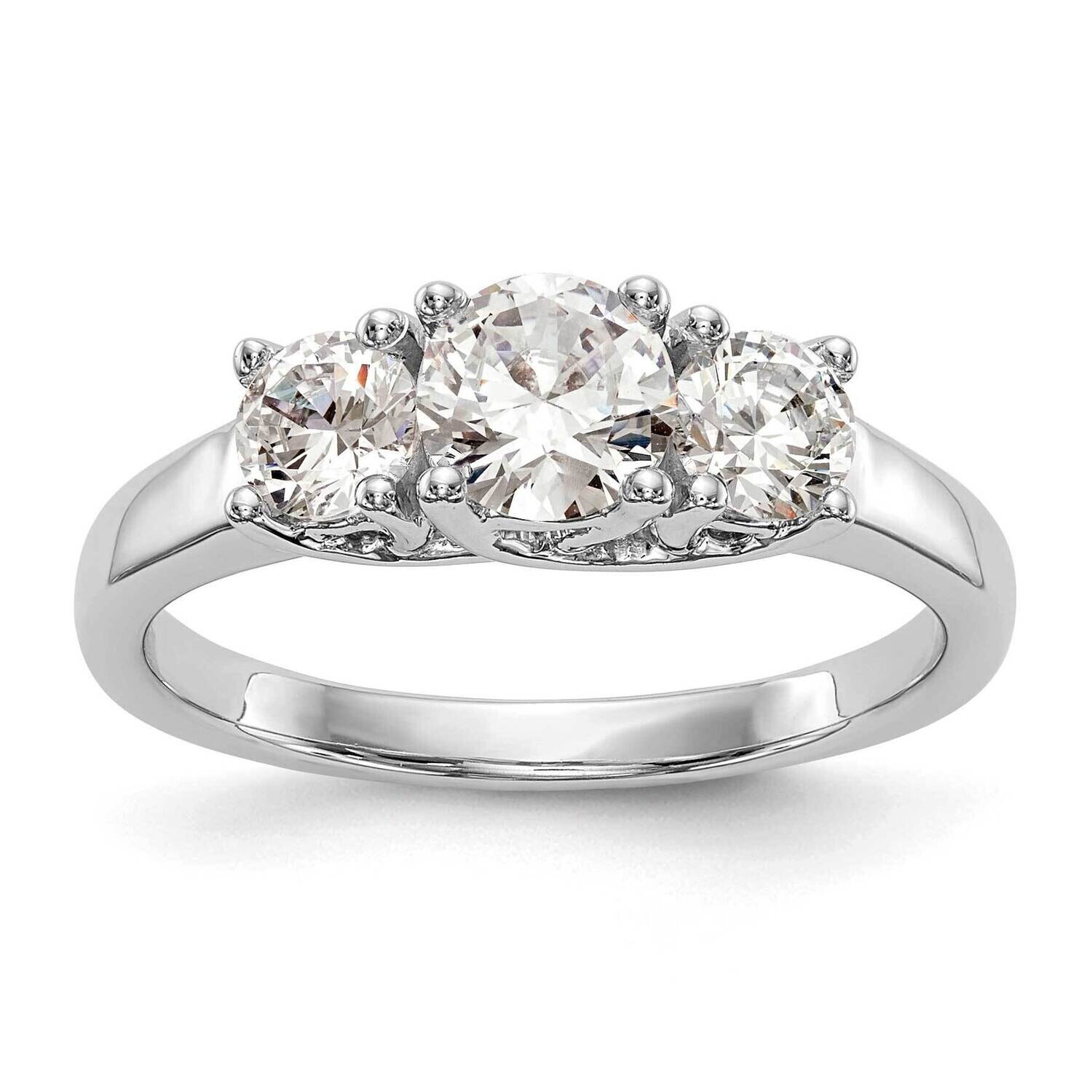 3-Stone Holds 1/2 Carat 5.2mm Round Center 2-4.00mm Round Sides Engagement Ring Mounting 14k White Gold RM2952E-050-CWAA