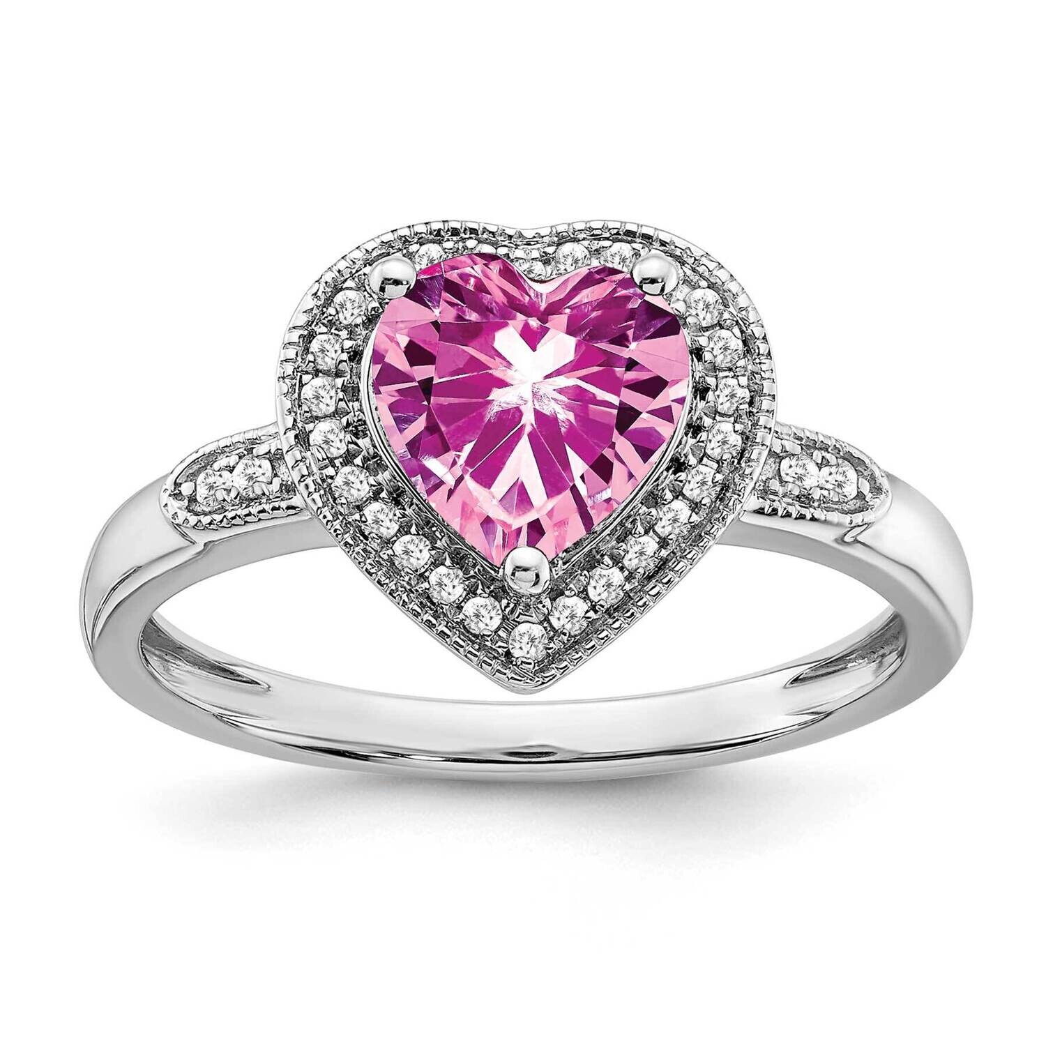 Heart Created Pink Sapphire Diamond Halo Ring 14k White Gold RM4398-CPS-012-WA