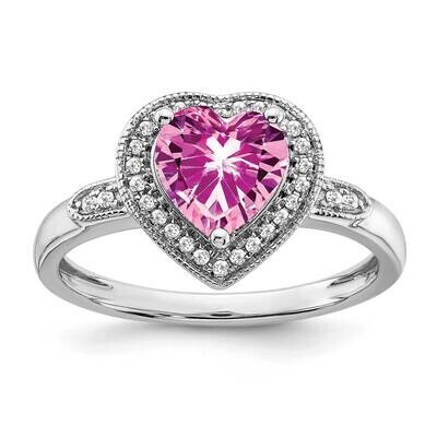 Heart Created Pink Sapphire Diamond Halo Ring 14k White Gold RM4398-CPS-012-WA, MPN: RM4398-CPS-012…