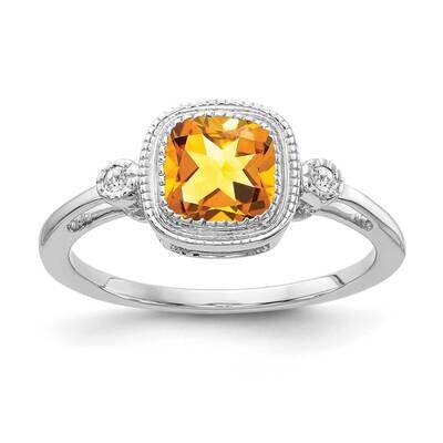 Cushion Citrine Diamond Ring 14k White Gold RM3665-CI-003-WA, MPN: RM3665-CI-003-WA, 886774526256