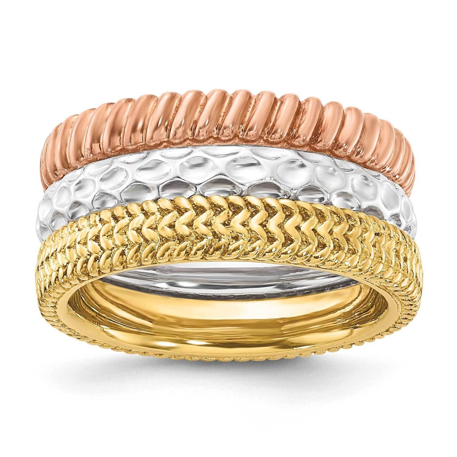 Stackable Expressions Gold-Tone & Rose-Tone Textured Pattern 3 Ring Set Sterling Silver QSKSET385