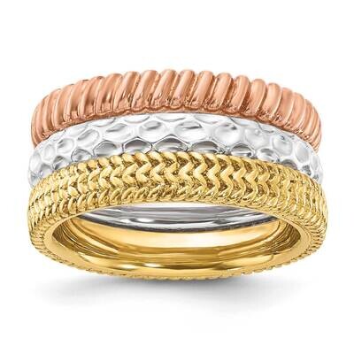 Stackable Expressions Gold-Tone &amp; Rose-Tone Textured Pattern 3 Ring Set Sterling Silver QSKSET385, …