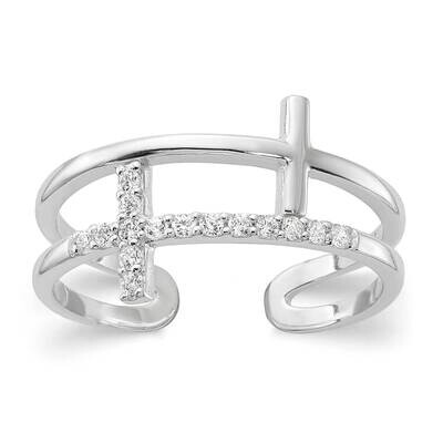 E-Coated CZ Cross Open Back Ring Sterling Silver QR7486, MPN: QR7486,