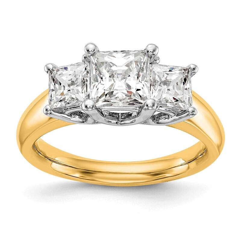 3-Stone Holds 3/4 Carat 5.00mm Princess Center 2-3.8mm Princess Sides Engagement Ring Mounting 14k Two-Tone Gold RM2992E-100-CYWAA
