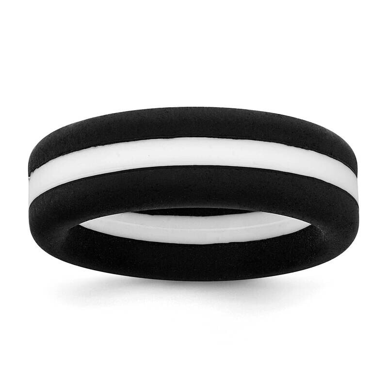 Silicone Black White Line Center 7.5mm Flat BSize 10 SL104-BK_WT