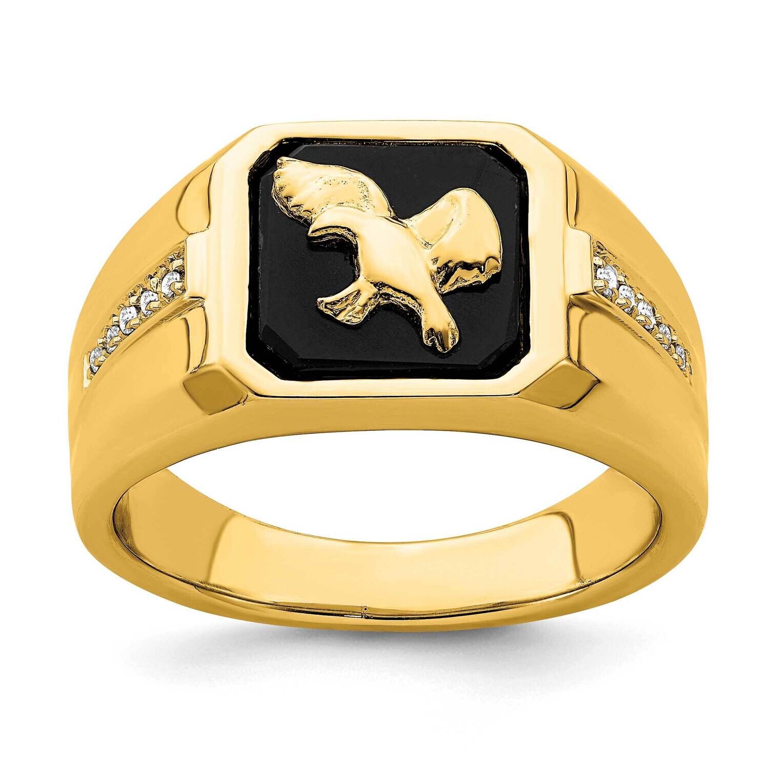 Onyx Diamond Eagle Mens Ring 14k Gold RM7484-OX-005-YA